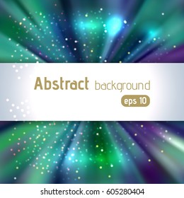 Background with colorful light rays. Abstract background. Vector illustration. Green, blue colors. 