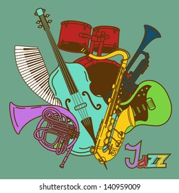 Background with colorful musical instruments