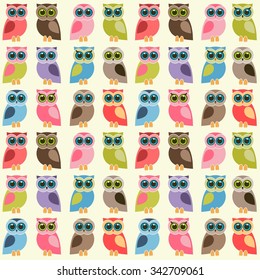 background with colorful owls and owlets