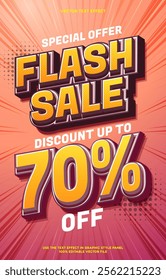 Background colorful promotional poster for a Flash Sale offering discounts up to 70% off