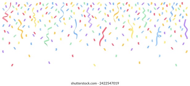Background with colorful ribbons and confetti. Vector illustration for cover, banner, poster, card, web and packaging.