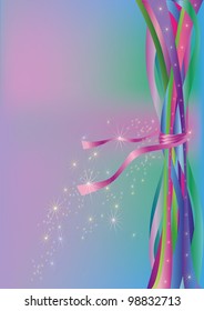 Background with colorful ribbons and stars, vector illustration