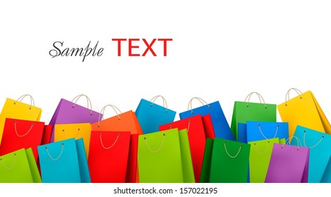 Background with colorful shopping bags. Discount concept. Vector illustration.