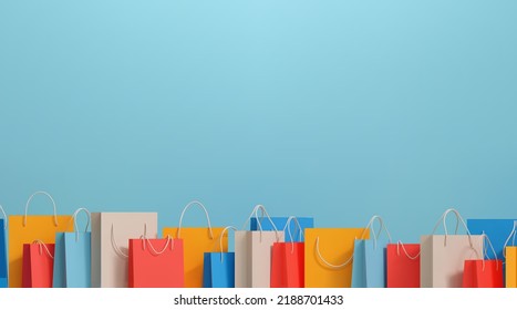 Fondo con coloridas bolsas de compras. Ilustración vectorial. Concepto de venta y descuento