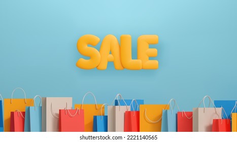 Background with colorful shopping bags. Vector illustration. Sale and discount concept