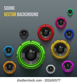 Background of Colorful Sound speakers Dynamics. Vector Illustration.