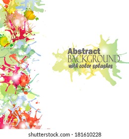 Background with colorful spots and sprays on a white. Vector illustration.