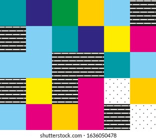 Background with colorful squares in pixel style.
