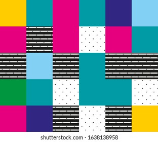 Background with colorful squares in pixel style.