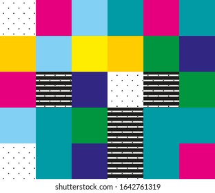Background with colorful squares in pixel style.