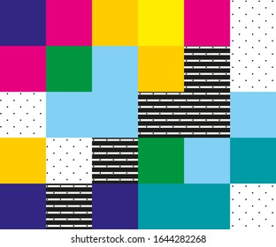 Background with colorful squares in pixel style.