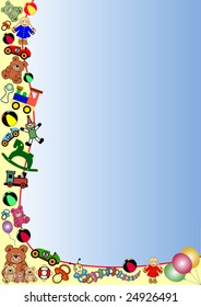 Background with colorful toys border on the left and bottom. Designed for content to be added