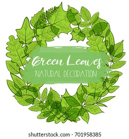 Background with colorful transparent skeleton green leaves, natural decoration. Vector