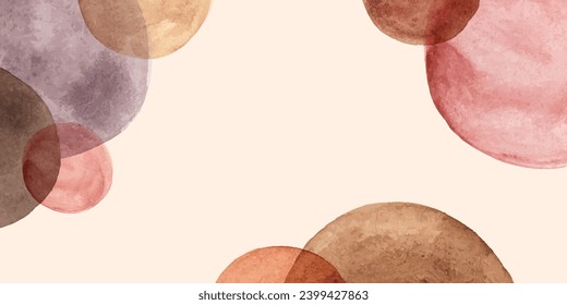 Background with colorful watercolor circles. Warm color palette. Pink, brown, beige, grey colors.