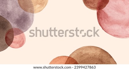 Background with colorful watercolor circles. Warm color palette. Pink, brown, beige, grey colors.