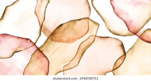 Background with colorful watercolor mountains, hills. Warm color palette. Pink, brown, beige colors.