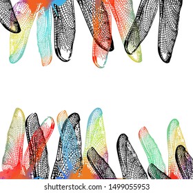background with colorful wings of dragonflies. Vector illustration