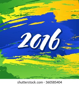 Background colors of the Brazilian flag with the inscription 2016. Vector illustration EPS10