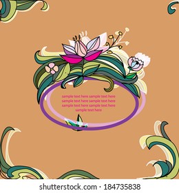 the background colors and text in the oval and around the oval