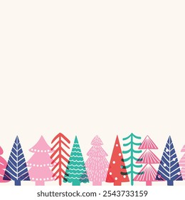 Background with colourful Christmas trees. Vector illustration