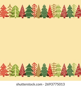 Hintergrund mit bunten Weihnachtsbäumen. Vektorgrafik