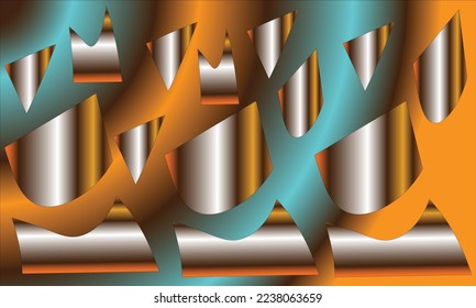 el fondo combina el azul, el blanco, el naranja, el oro y el marrón oscuro