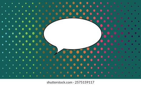 The background for the comic is gray-green rays and bubbles in pink, purple, orange, blue with a speech bubble in white