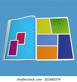 Background Comic Template for Text Bubble in Popart Style Vector Illustration