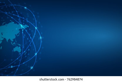 background Communications network map of the world Blue map Dark blue background map world vector global logistics network