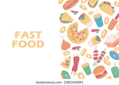 BAckground composition of fast food, drinks flat icons. restaurant or food truck Background