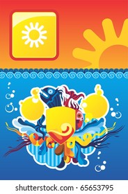 Background composition with fishes under water of format Ã4