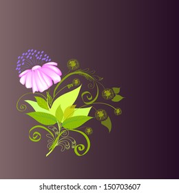 Background - composition with a flower.Flower in composition with leaves, curls and additional elements.