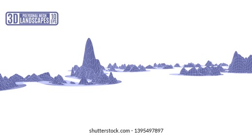 background with computer polygonal mountains on white color pattern