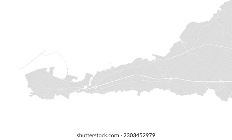 Background Conakry map, Guinea, white and light grey city poster. Vector map with roads and water. Widescreen proportion, digital flat design roadmap.