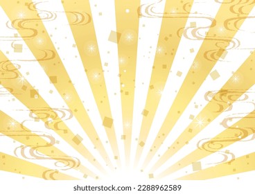 Background with concentrated lines and Japanese wave pattern, vector illustration