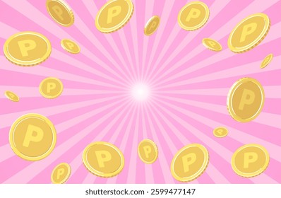 A background of concentrated lines with point coins flying