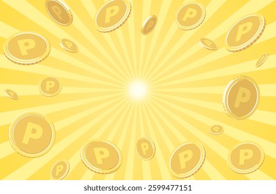 A background of concentrated lines with point coins flying