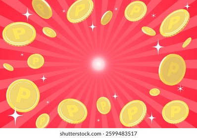 A background of concentrated lines with point coins flying