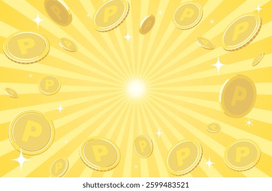 A background of concentrated lines with point coins flying