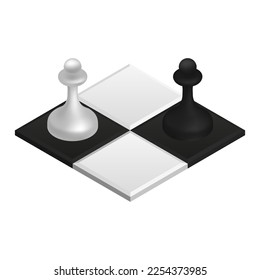 Background concept of chess board game. Vector 3d isometric icon illustration of a chessboard chess board game background for web design. Teamwork and competition
