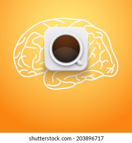 Background concept cup of coffee and brain. Vector Illustration.