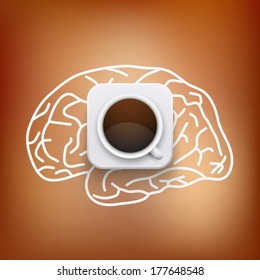 Background concept of cup of coffee and small hearts in the loop. Vector Illustration, isolated.