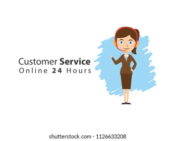 Background concept of customer service, online service, presale, online website, e-commerce, banner, poster, background, card, document vector illustration with woman/female model character