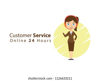 Background concept of customer service, online service, presale, online website, e-commerce, banner, poster, background, card, document vector illustration with woman/female model character