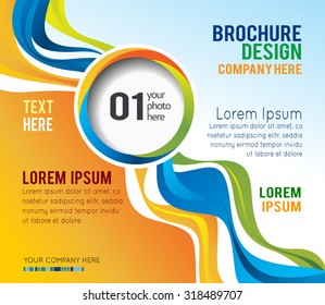 Background concept design for brochure or flyer, abstract vector illustration. Cutout circle with orange, green and blue waves. Space for text.