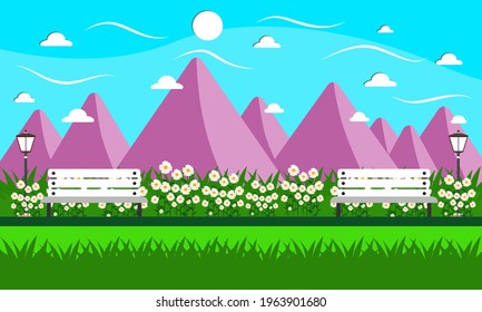 The background with the concept of four different seasons namely spring, autumn, summer, winter with stunning garden views is made in vector.