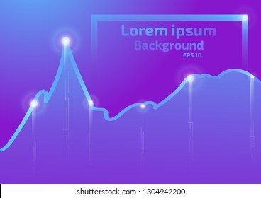 Background concept, graph showing stock market fluctuations, blue and purple, with light flow, vector Eps 10