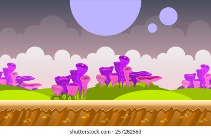 Background concept for a mobile or video game. Seamless cartoon fantasy landscape. Vector eps 10.