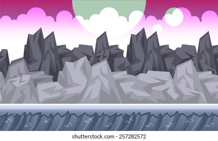 Background concept for a mobile or video game. Seamless cartoon landscape. Vector eps 10.