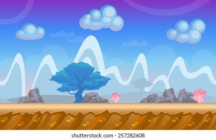 Background concept for a mobile or video game. Seamless cartoon fantasy landscape. Vector eps 10.